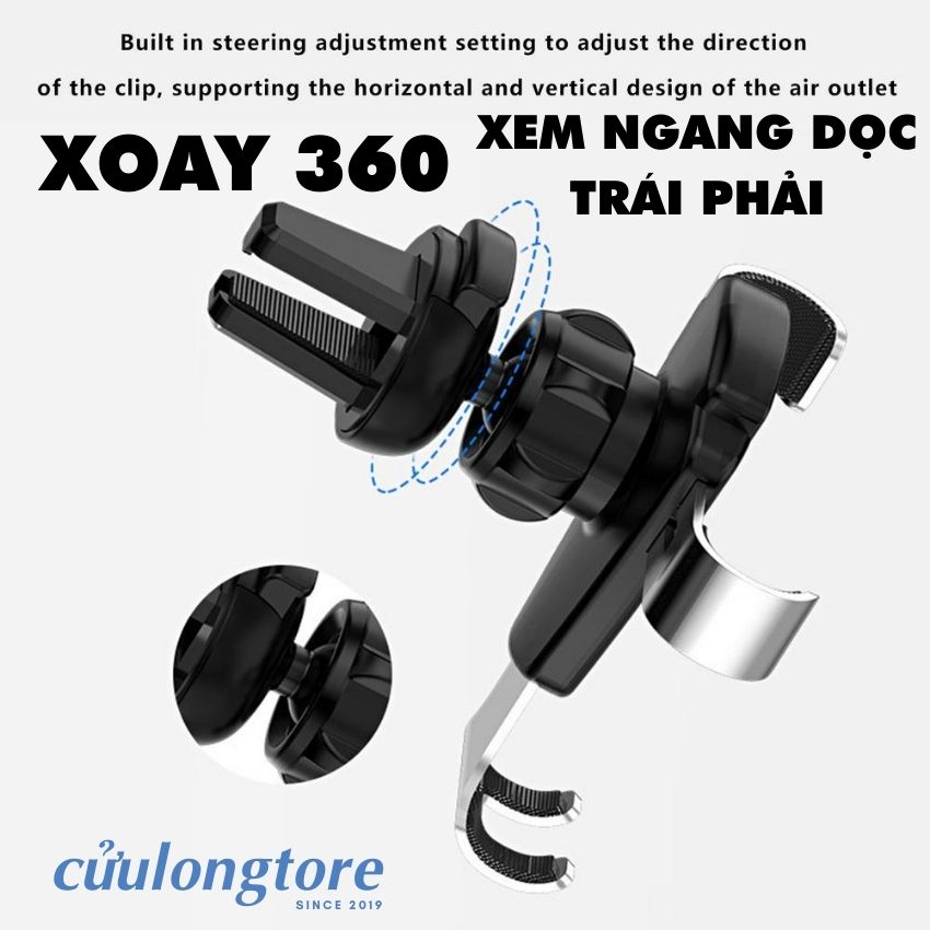 Kẹp Giá Đỡ Điện Thoại Trên Ô tô xoay 360 độ gắn cửa gió thông minh hơi đa năng treo giảm rung lắc rảnh tay lái xe tải SUV