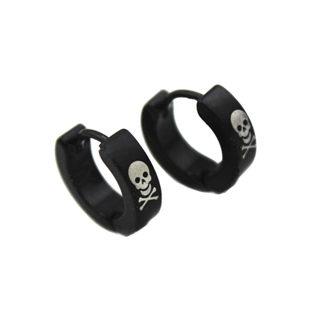 2-7pack Fashion Black Men Stainless Steel Punk Skull Pattern Ear Clip Stud