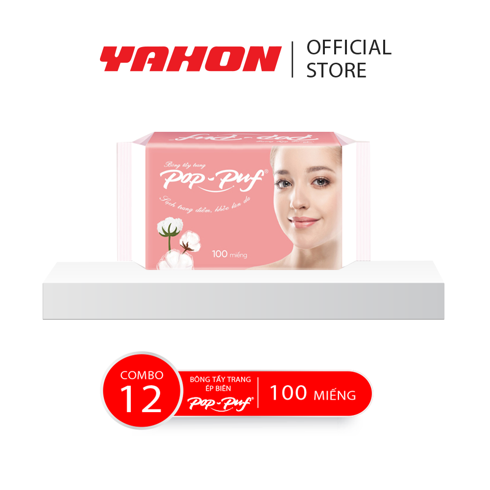 Combo 12 Bao Bông Tẩy Trang Ép Biên POP-PUF, 100 Miếng/Bao