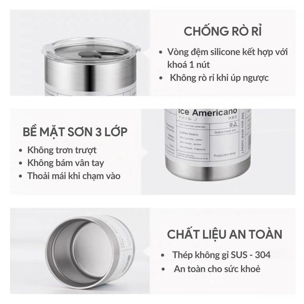 Cốc Giữ Nhiệt Iced Americano Có Ống Hút Dung Tích 600ml/ 360ml, Bình Giữ Nhiệt Inox 304 Cao Cấp, Ly Giữ Nhiệt 6-8 Tiếng