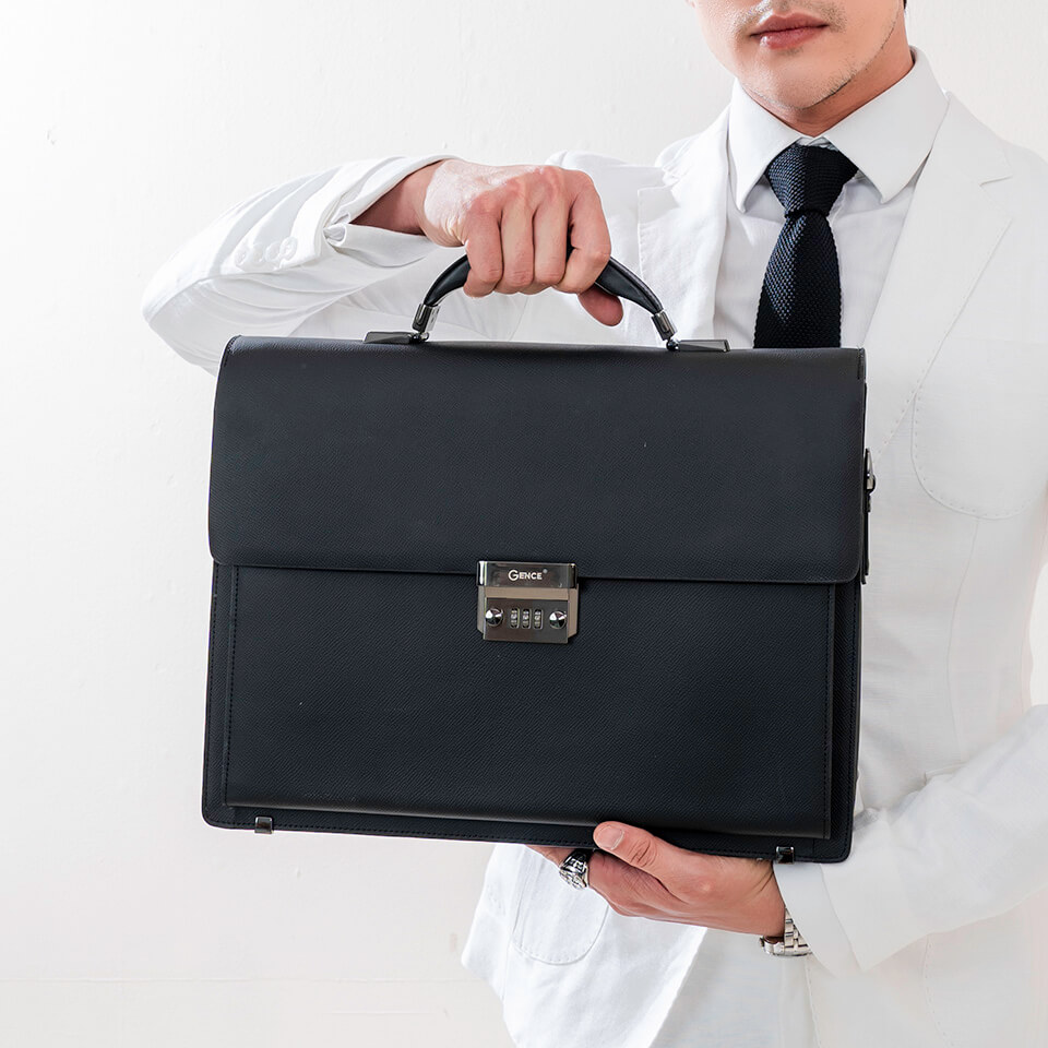 Cặp Da Nam Túi Xách Công Sở GENCE CTS17 Da Bò Khóa Số Cao Cấp Màu Đen Dáng Hộp