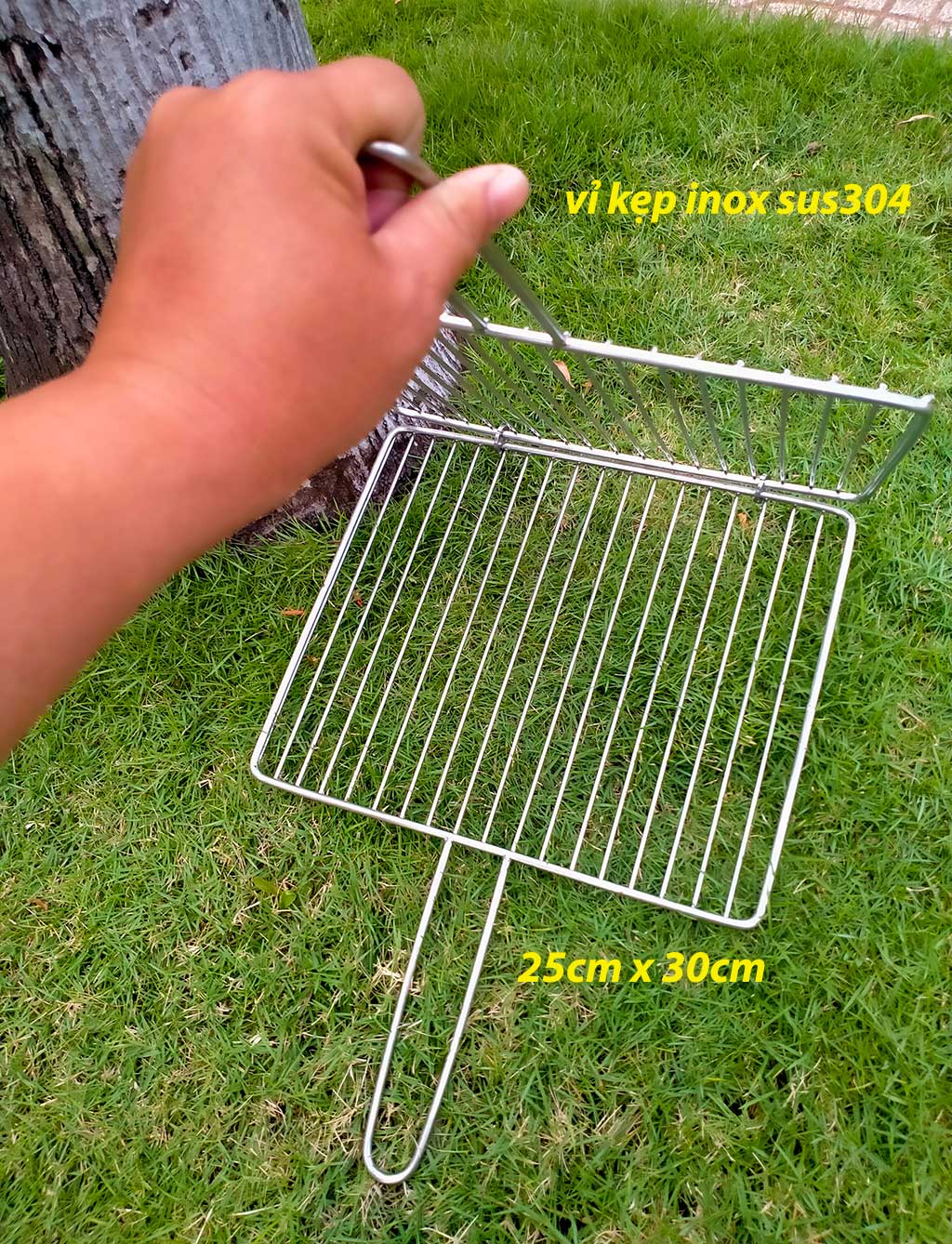 Vỉ nướng kẹp inox sus304 cao cấp - hoàn ngay 200% nếu bị gỉ sét - kích thước 25cm x 30cm x 16mm