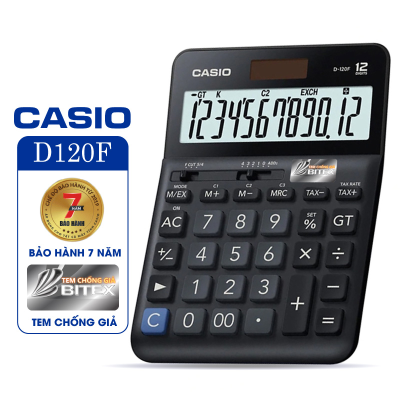 Máy tính Casio D-120F, Bảo hành 7 năm - Hàng chính hãng Bitex