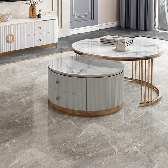 Bộ bàn trà đôi hai ngăn kéo, bàn sofa mặt đá CERAMIC chân INOX, nội thất phòng khách hiện phong cách bắc âu - Bảo hành 12 tháng