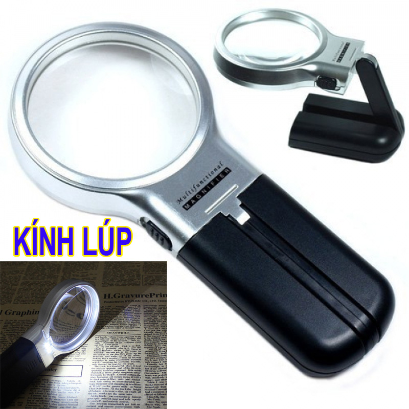 Kính lúp cầm tay kiêm để bàn 3in1 có đèn LED chiếu sáng