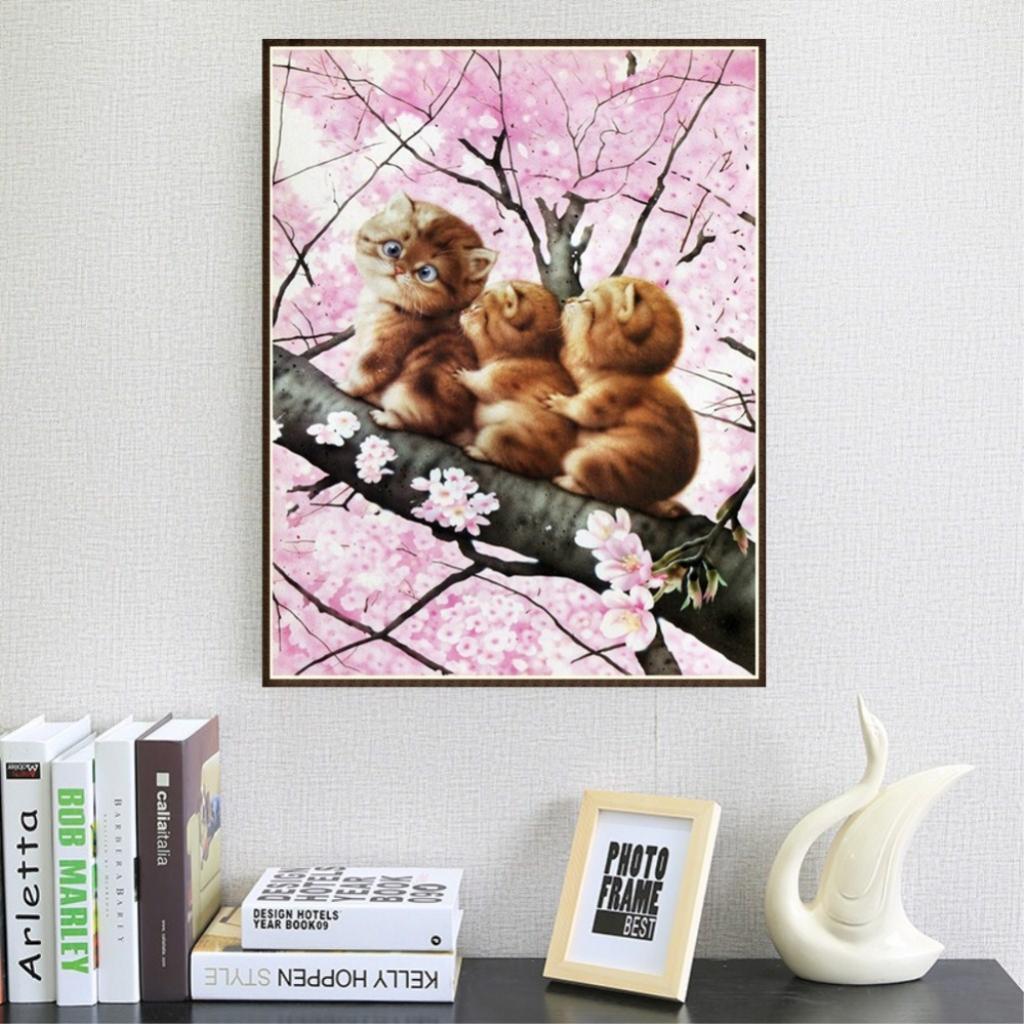 DIY 5D Diamond Painting Embroidery Kit Cute Three Cat Home Crafts Decor Gift