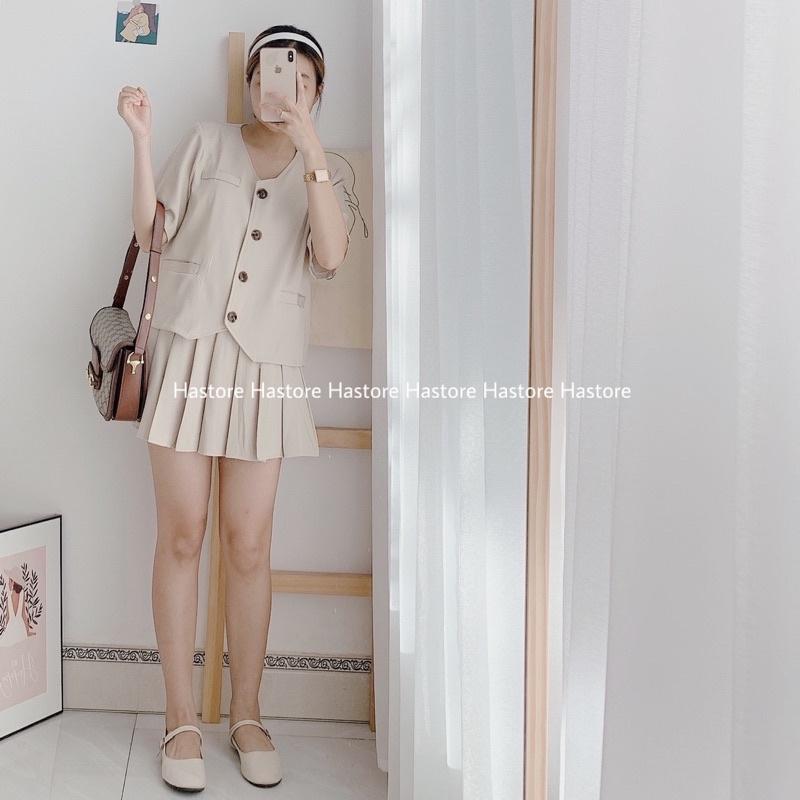 Set áo đệm vai kèm chân váy tennis