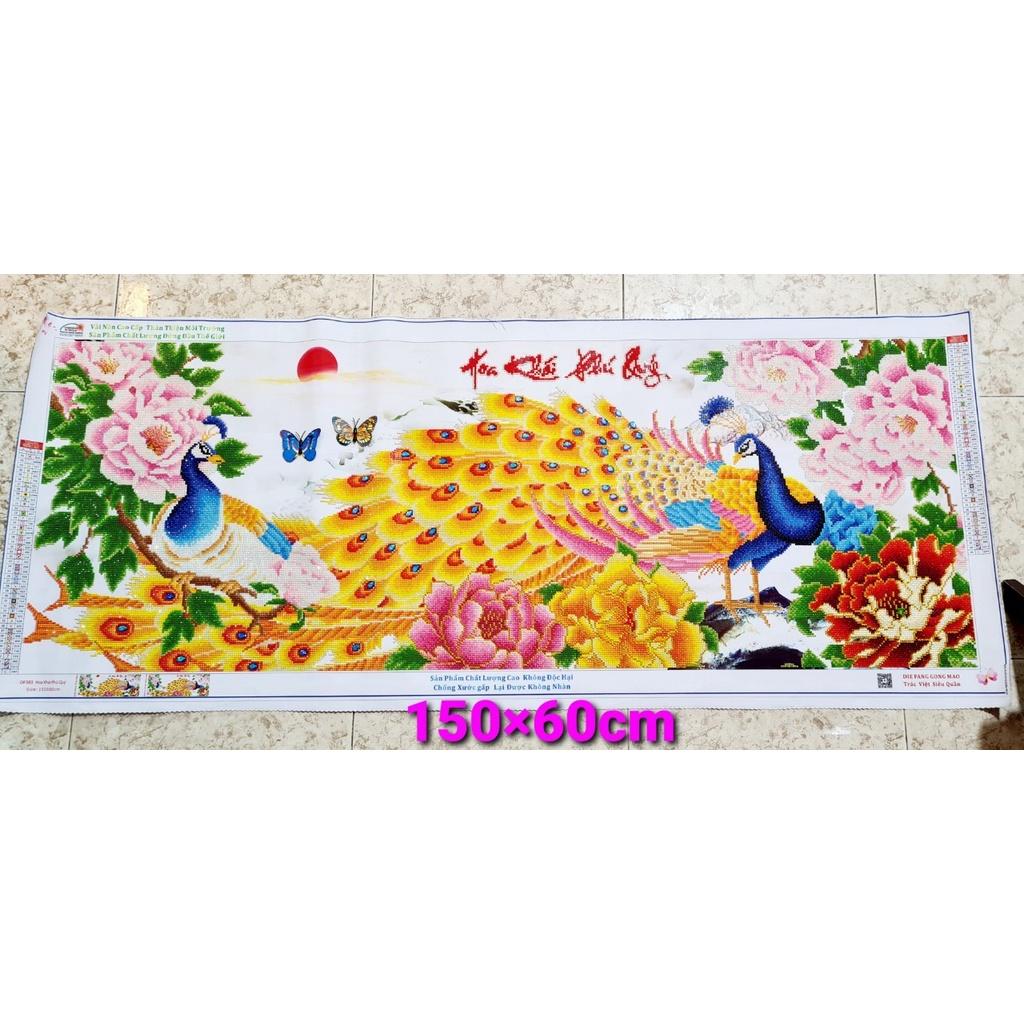 Tranh đính đá công vàng hoa khai phú quý