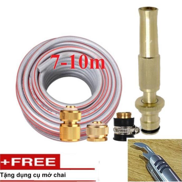 Bộ dây vòi xịt nước rửa xe, tưới cây . tăng áp 3 lần, loại 7m, 10m 206587 đầu đồng,cút đồng+tặng mở chai TL