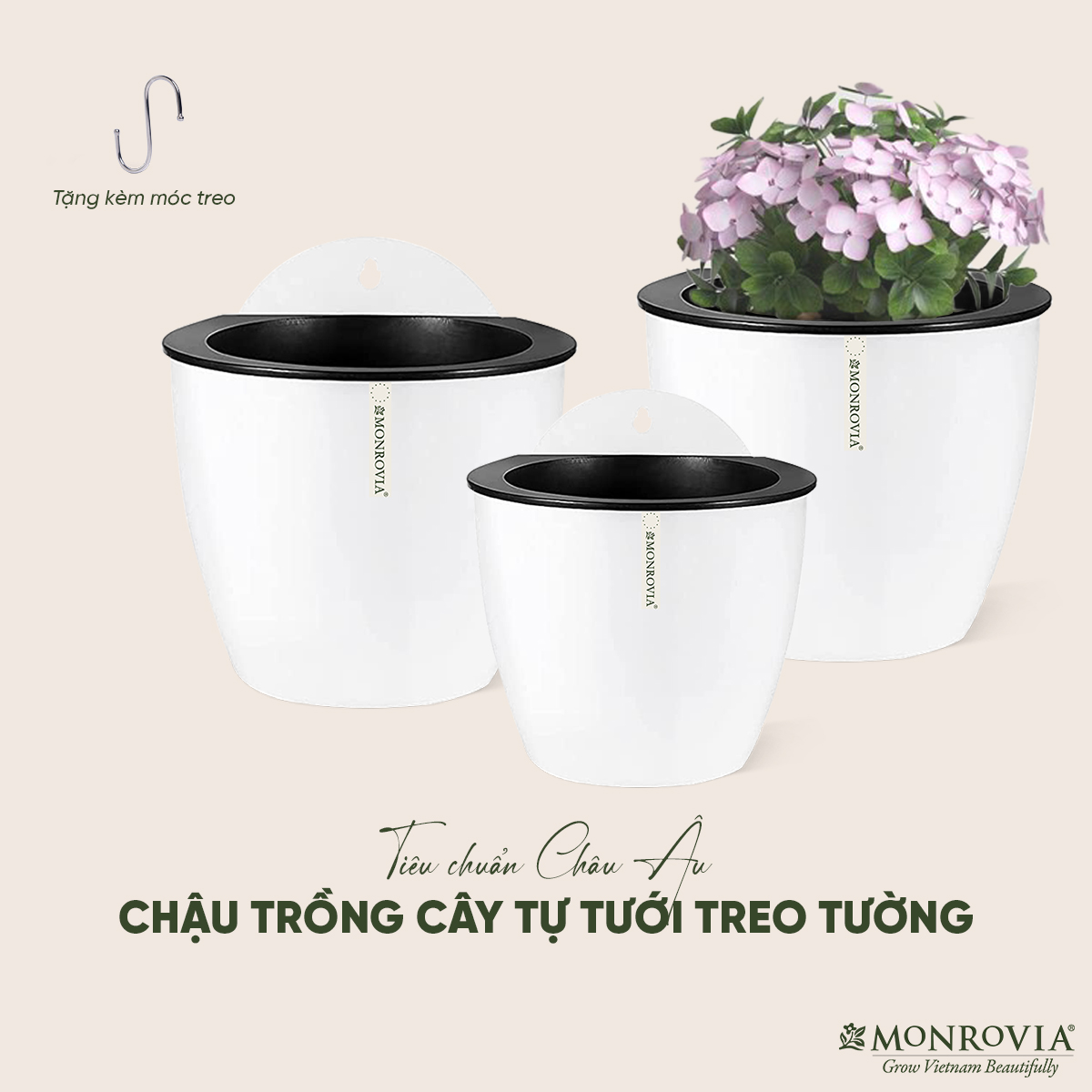 Chậu tự tưới treo tường Monrovia, treo hoa ban công, trong nhà, sang trọng, tiện lợi, tiêu chuẩn châu Âu