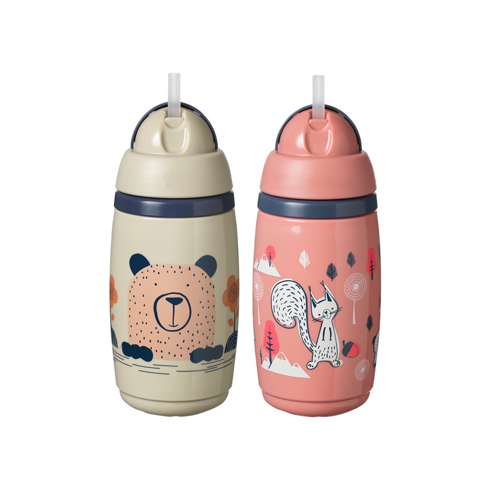 Bình Uống Nước Giữ Nhiệt Có Ống Hút Kháng Khuẩn Chống Tràn Cho Bé Tommee Tippee Superstar 266ml, Từ 12 Tháng - Xám