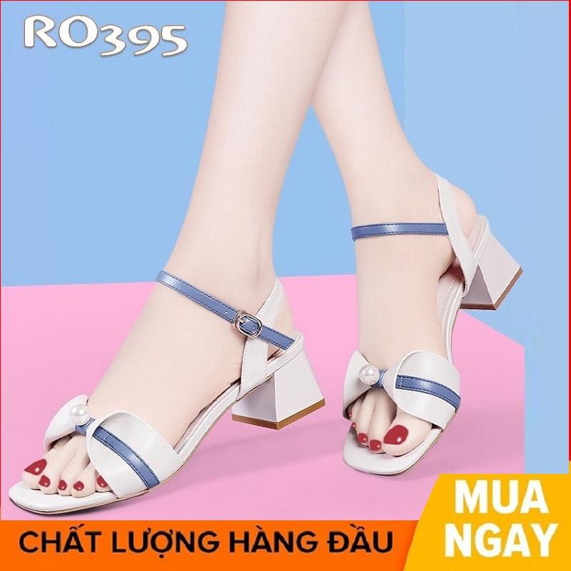 Giày sandal nữ cao gót 4 phân hàng hiệu rosata đẹp hai màu xanh hồng ro395