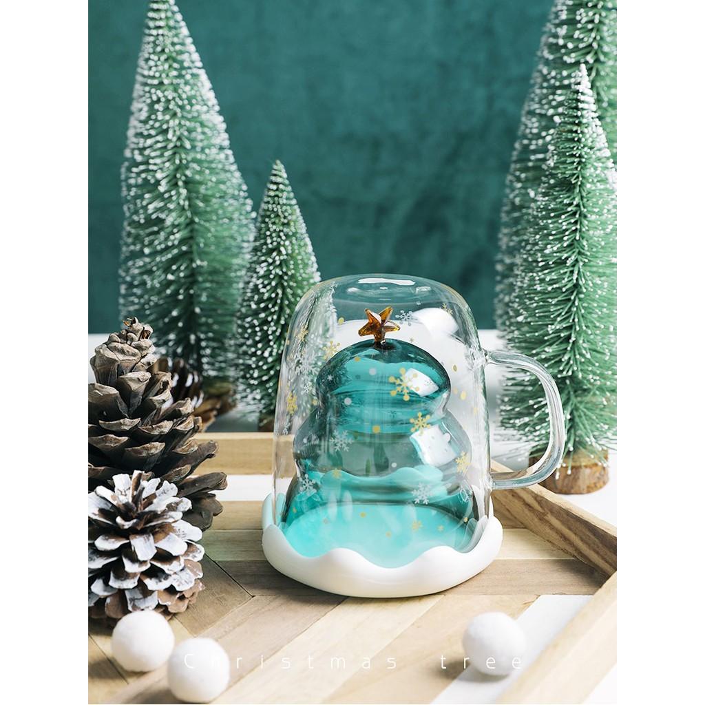 Cốc cây thông Noel úp ngược hai lớp chịu nhiệt có nắp BN053