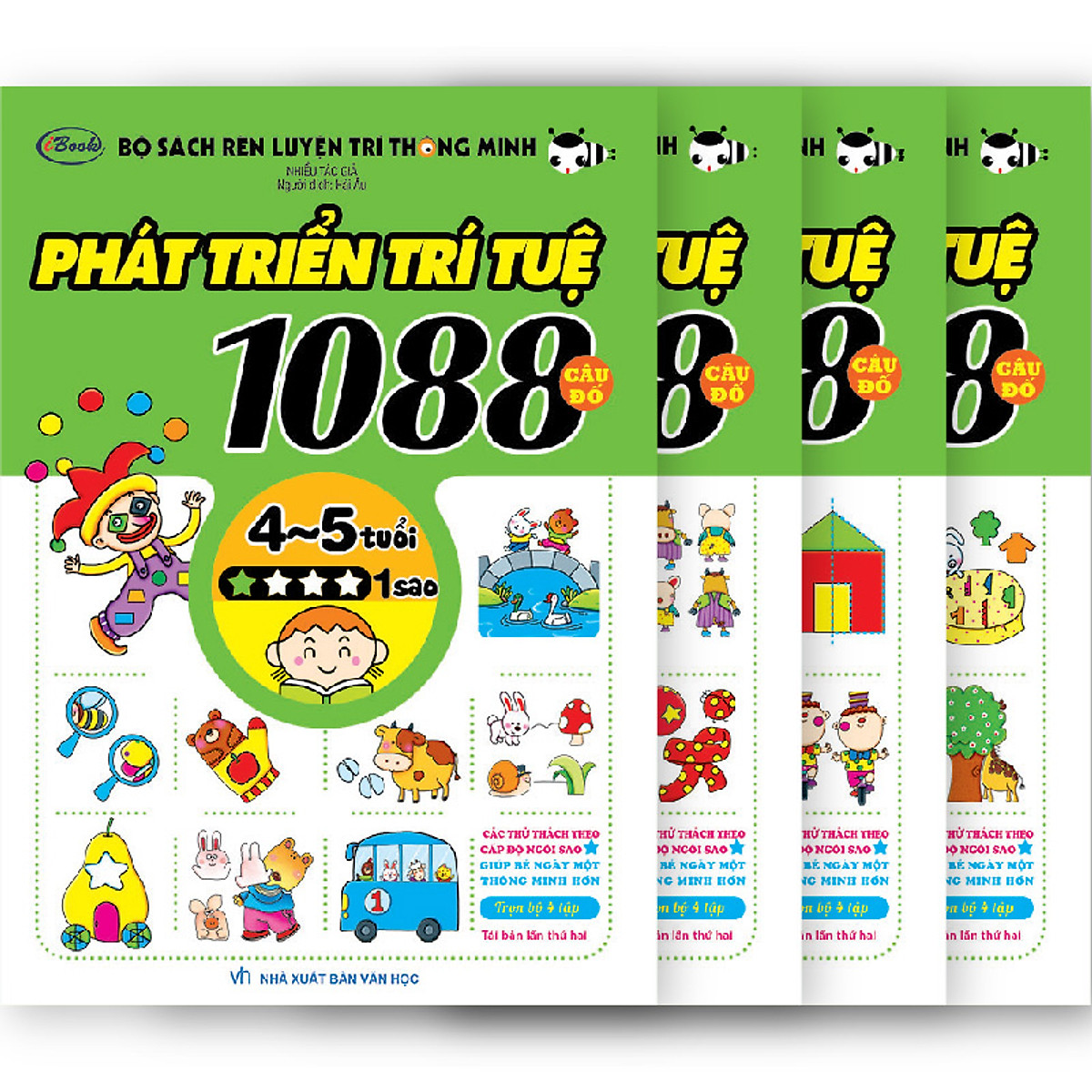 Sách- Bộ Sách Thiếu Nhi 1088 Câu Đố Phát Triển Trí Tuệ Cho Bé 4-5 Tuổi Cấp Độ 1-4 Sao- Tái Bản 2019