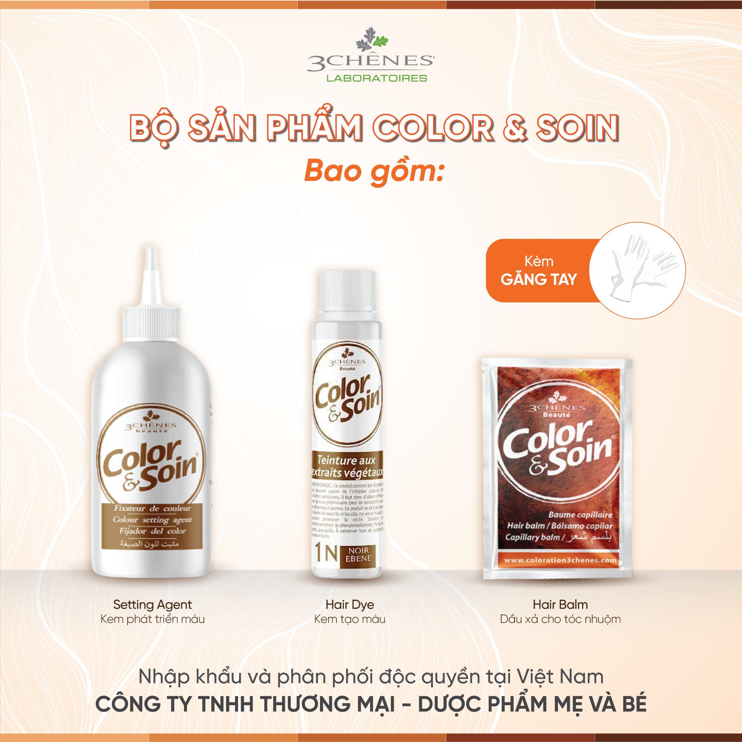 Thuốc Nhuộm Tóc Phủ Bạc 3 CHENES COLOR&amp;SOIN EBONY BLACK 1N_MÀU ĐEN MUN_Thảo dược Tự nhiên, An toàn Không chứa Amoniac [Nhập khẩu Pháp]