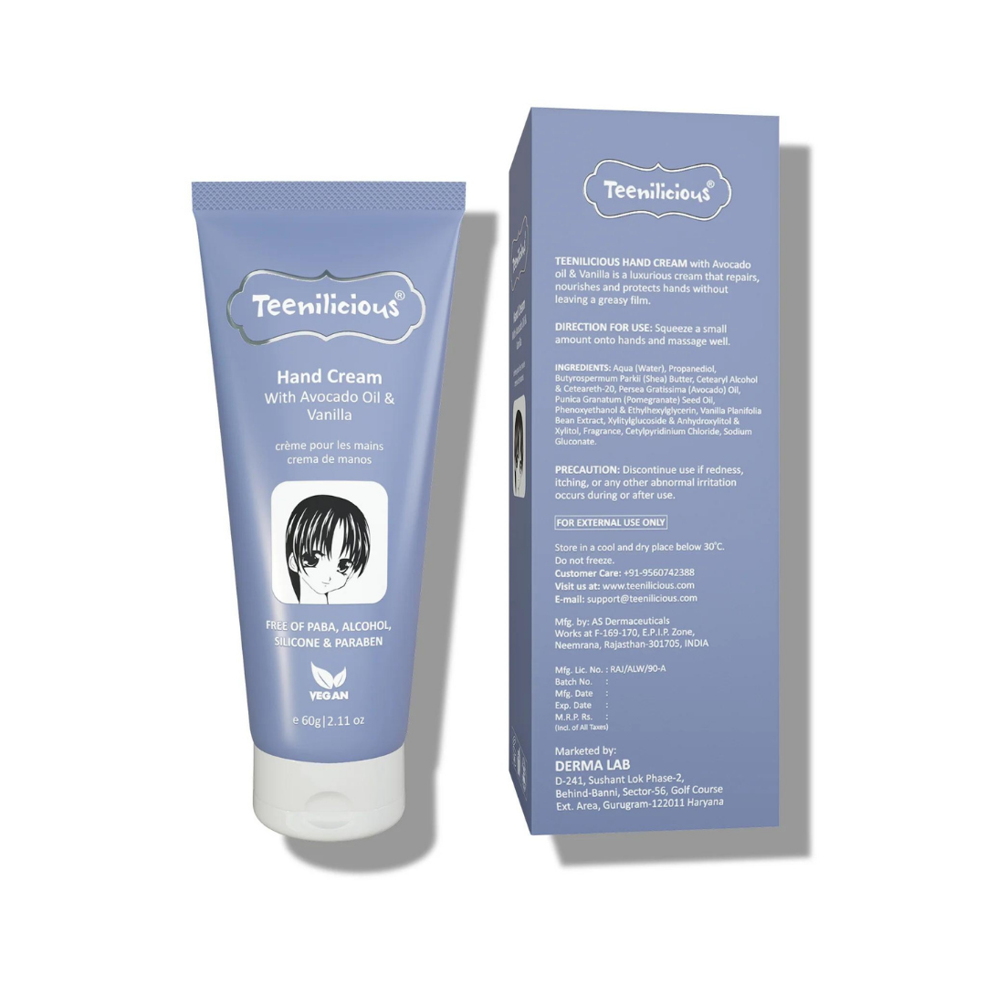 Kem Dưỡng Da Tay Teenilicious Hand Cream With Avocado Oil &amp; Vanilla Hỗ Trợ Dưỡng Ẩm, Mềm Mại Da 60g