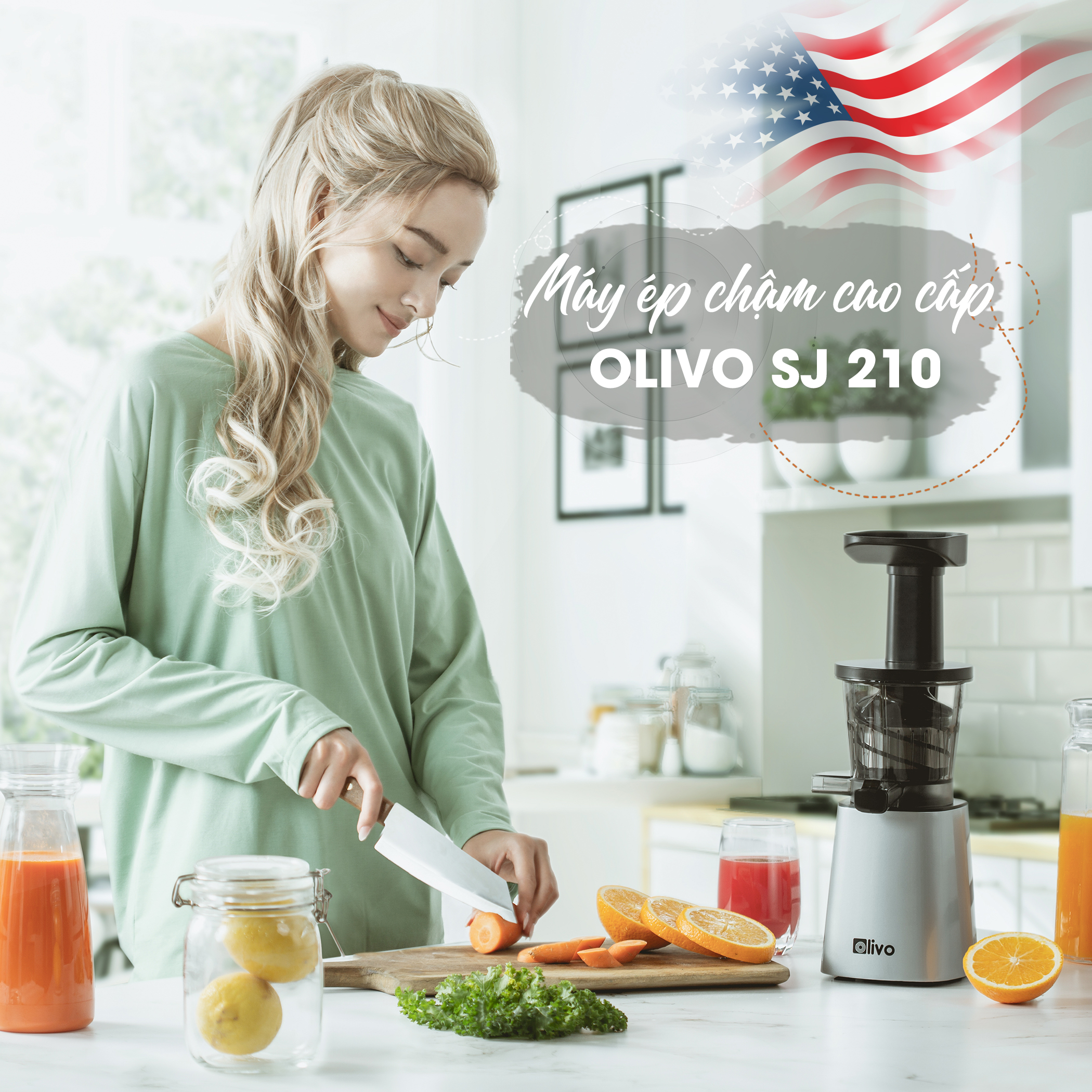 Máy Ép Chậm Olivo SJ210 Làm Kem, Ép Rau Củ Quả, Ép Đậu Nành 3 Trong 1, Ép Kiệt Bã 99% Thiết Kế Đột Phá, Dễ Dàng Vệ Sinh