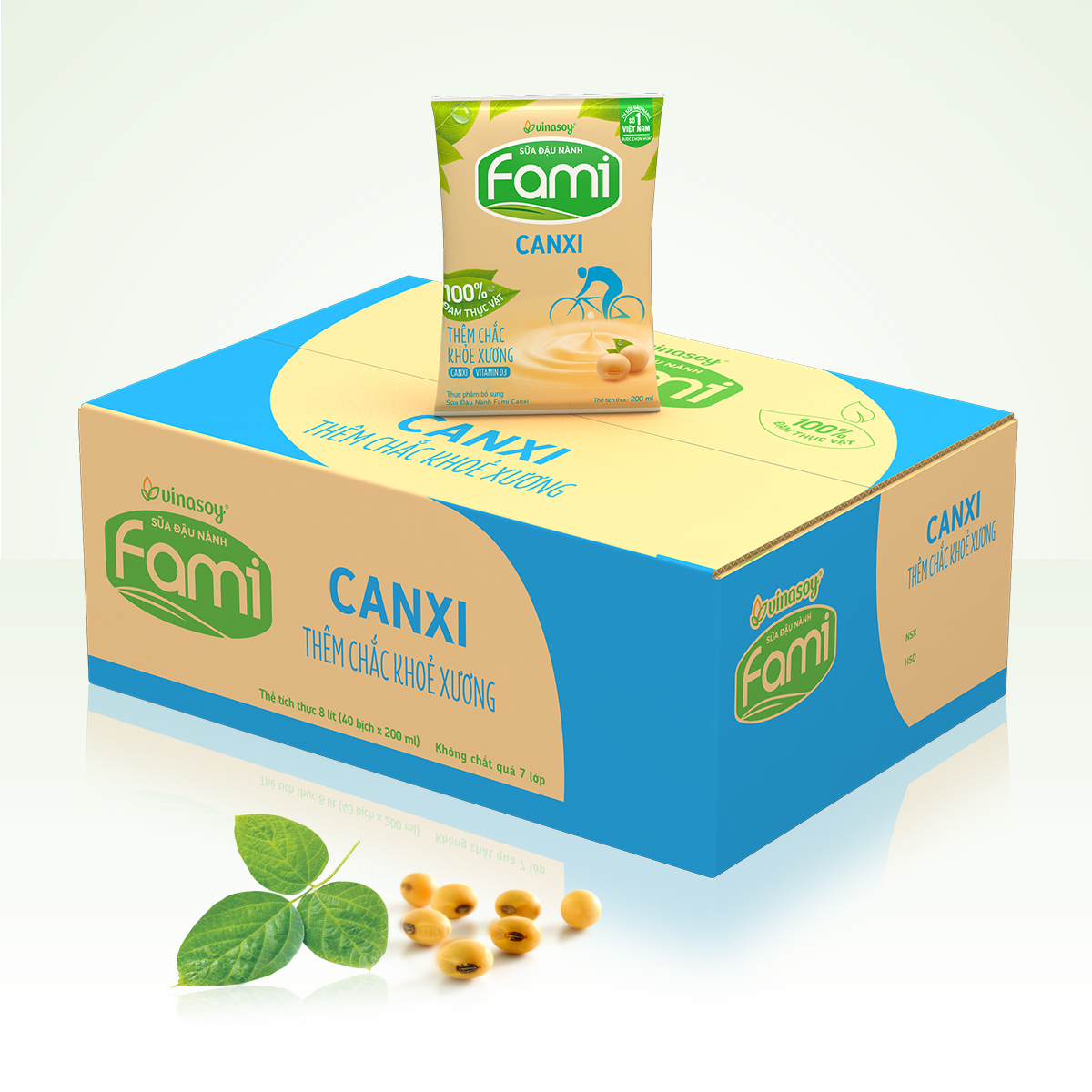 Thùng Sữa Đậu Nành Fami Canxi Nguyên vị (200ml x 40 Bịch)