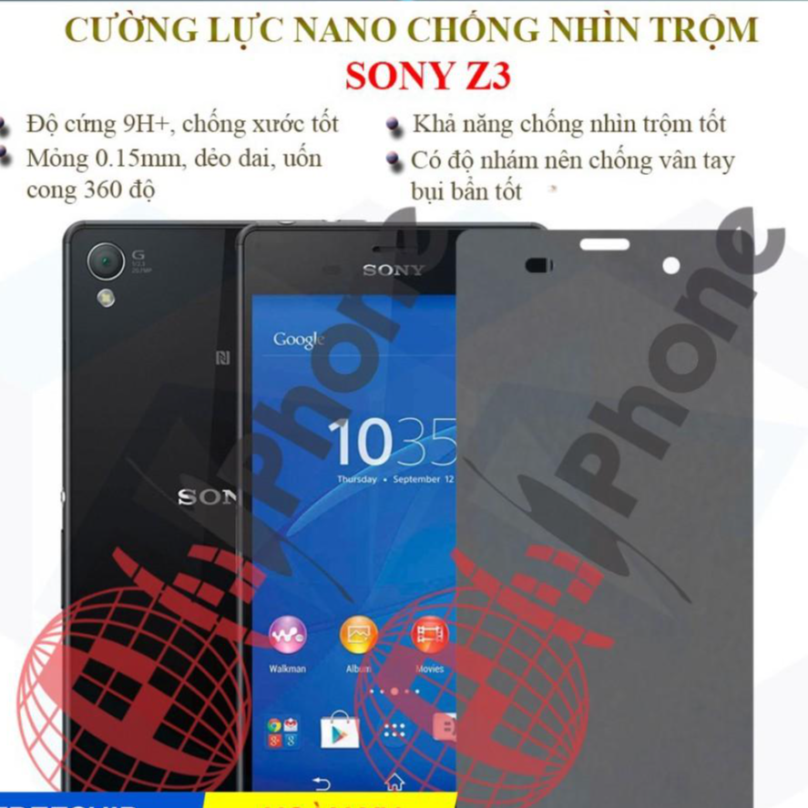 Dán chống nhìn trộm dành cho Sony Z3 - Dán cường lực dẻo nano