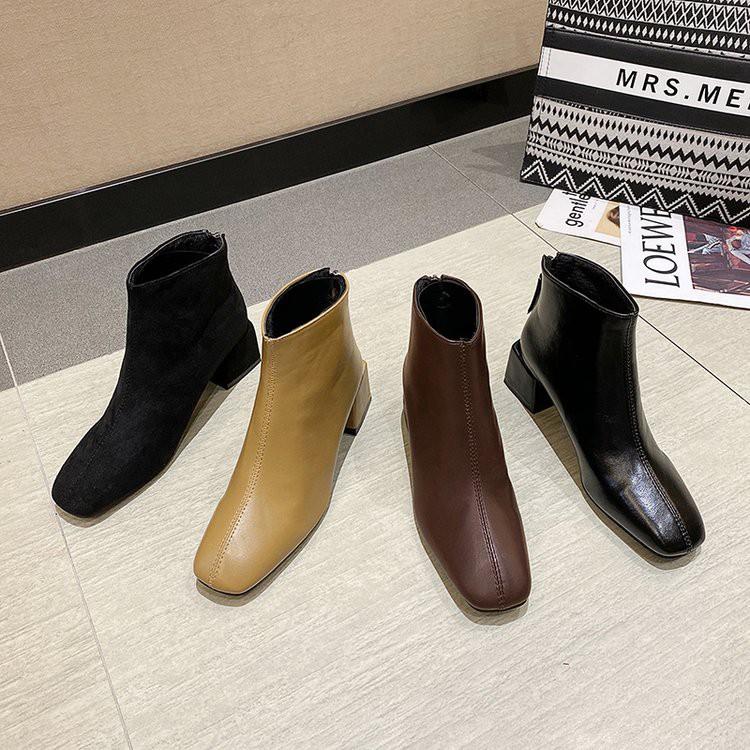 Giày Bốt Phong cách Hàn Quốc phụ nữ dây kéo trở lại thời trang giày cao gót dày gót ngắn
