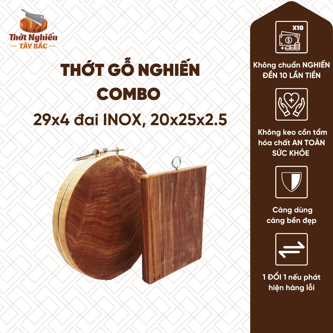 Combo Thớt chặt, thớt thái gỗ Nghiến | Family 1