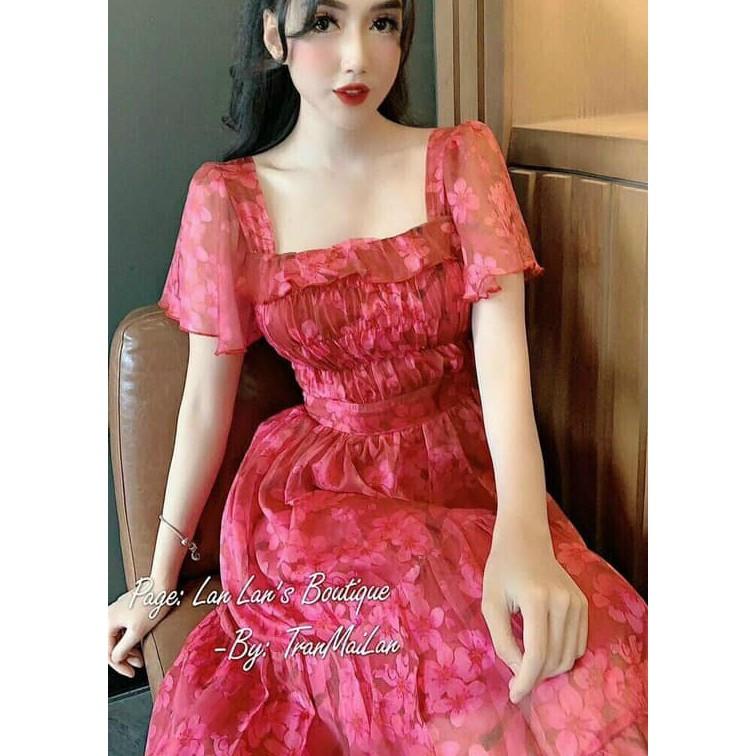 Đầm Xòe Hoa Xếp Bèo - Hậu Nguyễn Store