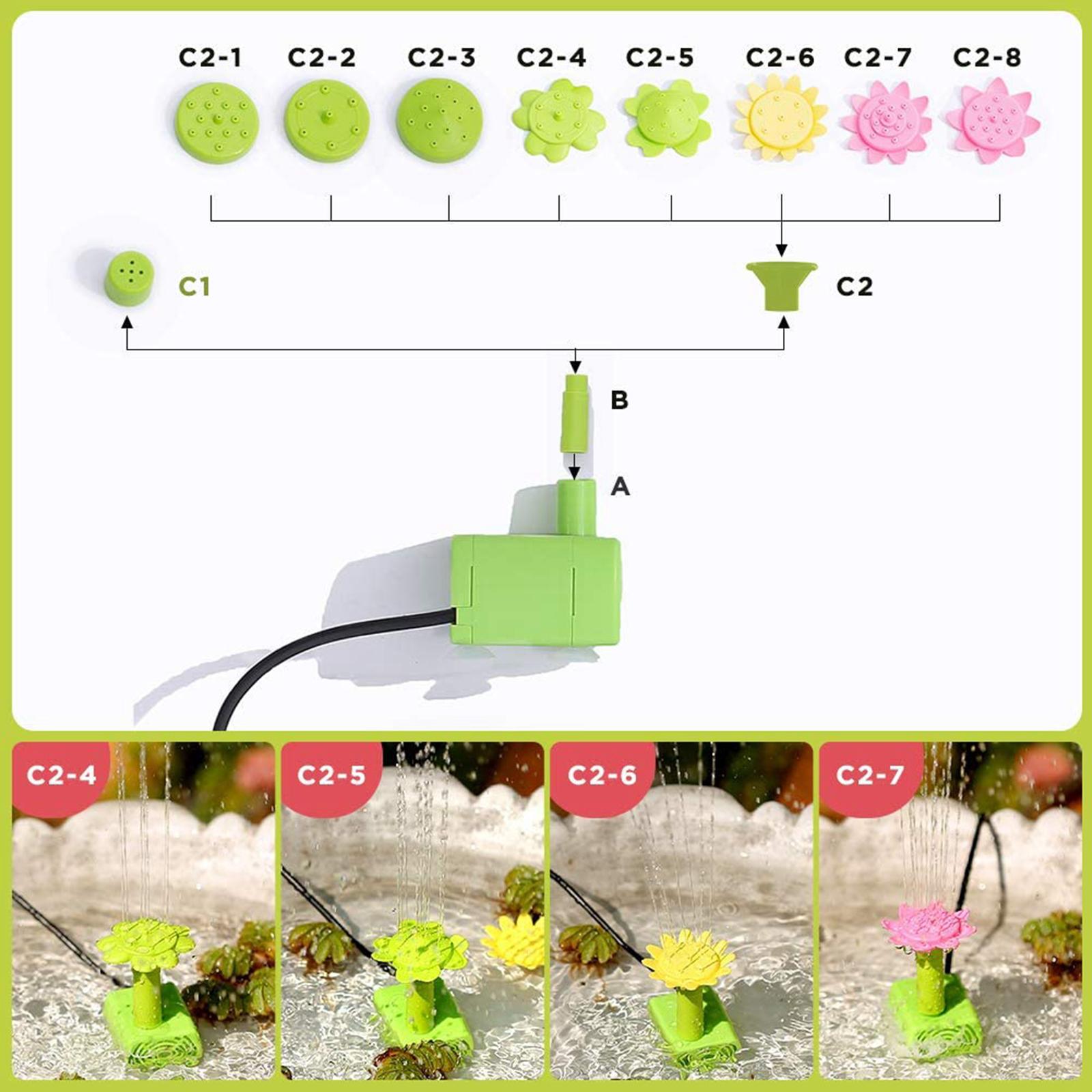 Mini Solar Panel Solar Fountain Pump with 14 Different Spray Pattern Heads Water Cycling No Electricity Required for Pond BirdBath