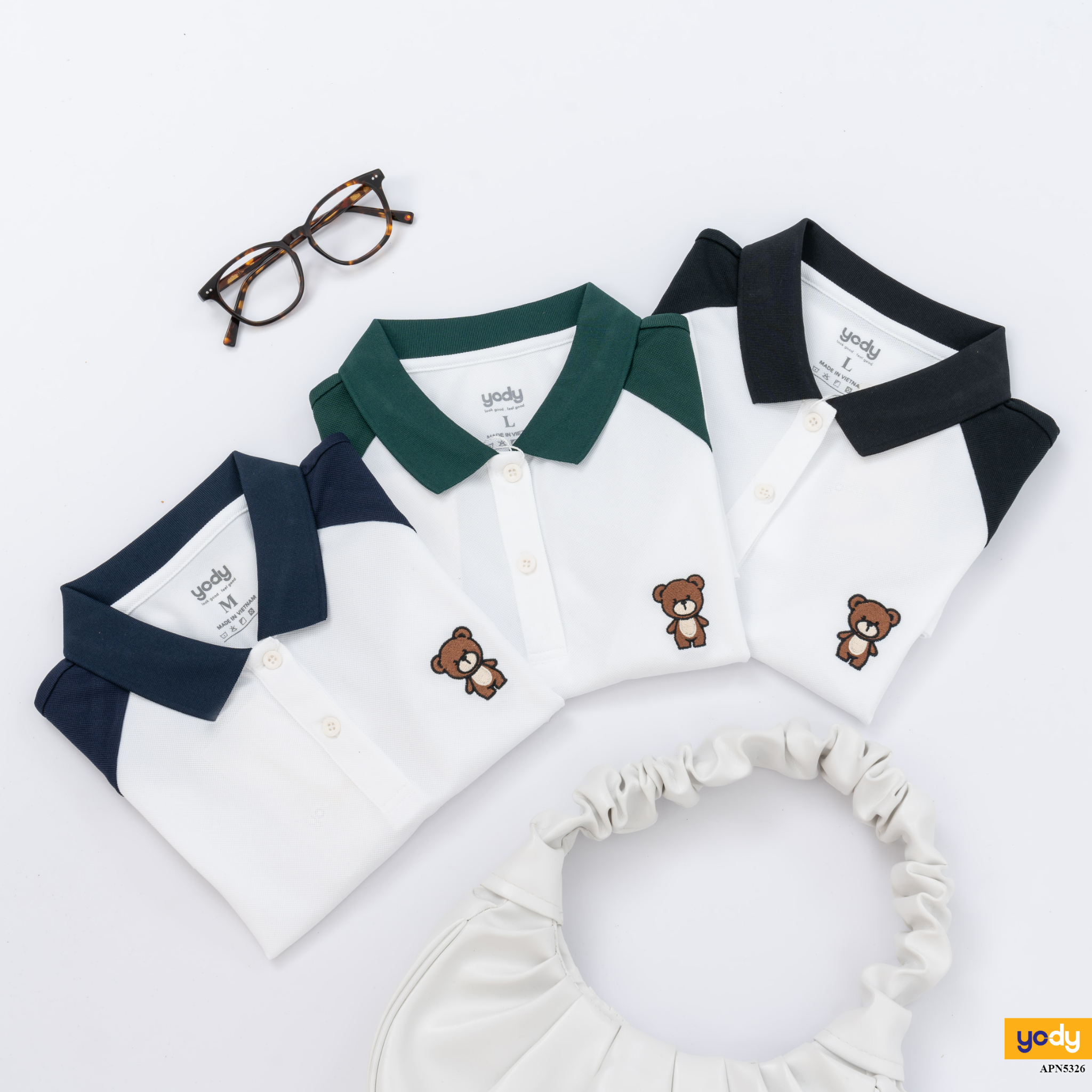 Áo Polo Nữ YODY vải cotton cafe in hình gấu APN5326
