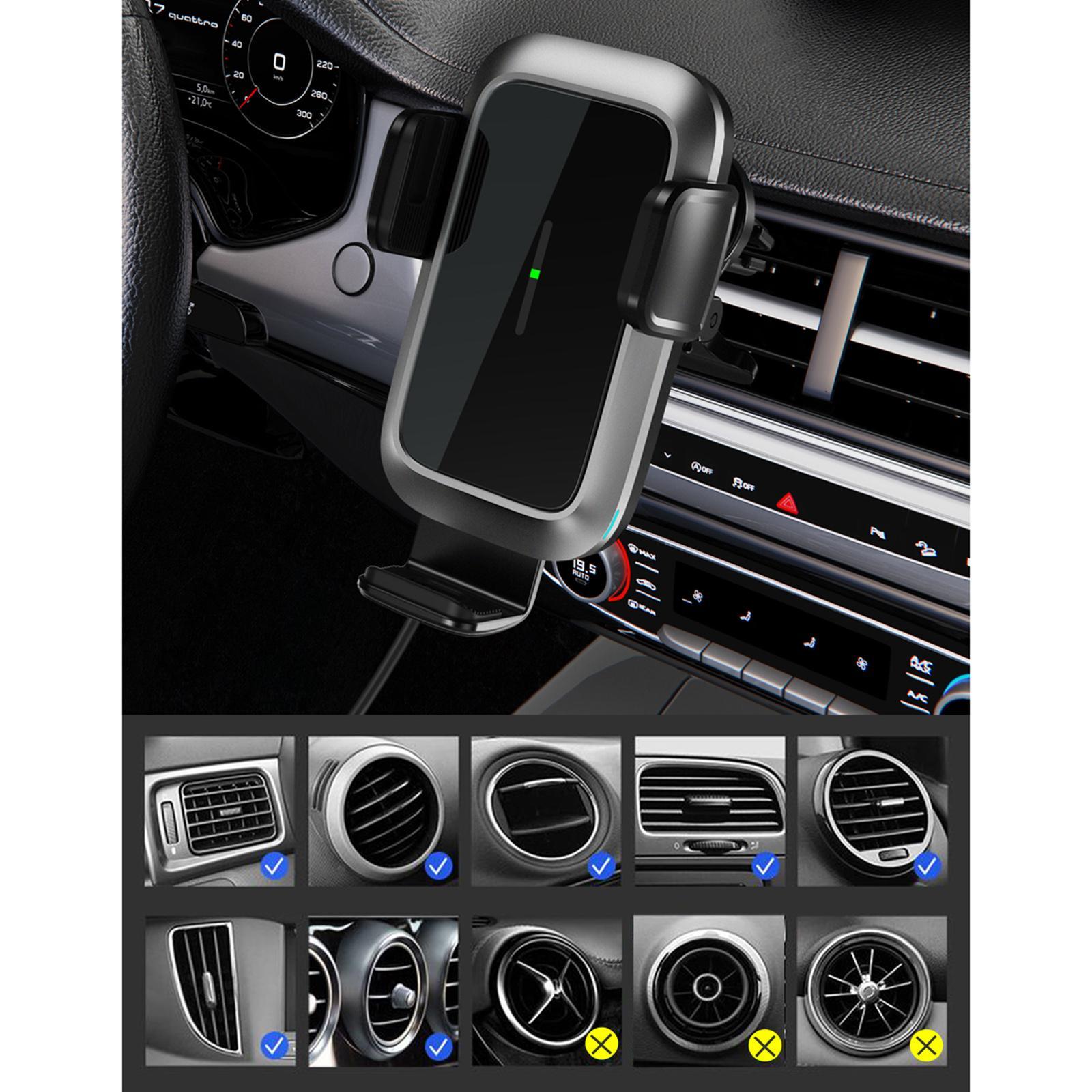 Practical Intelligent Wireless Car Charger Car Mount Fast-Charging Pallet Phone Holder for Smartphones Driving Dashboard Air Vent Trips Black
