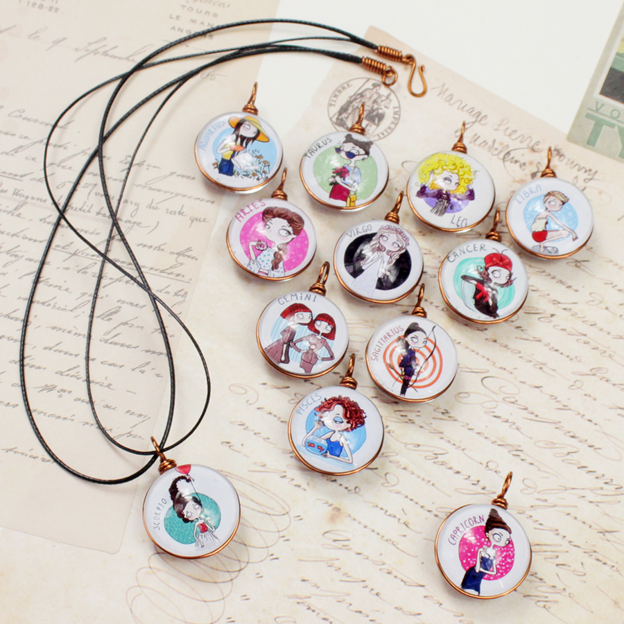 Dây chuyền 12 cung hoàng đạo Zodiac màu sắc tươi sáng hình chibi 06647-DC0010