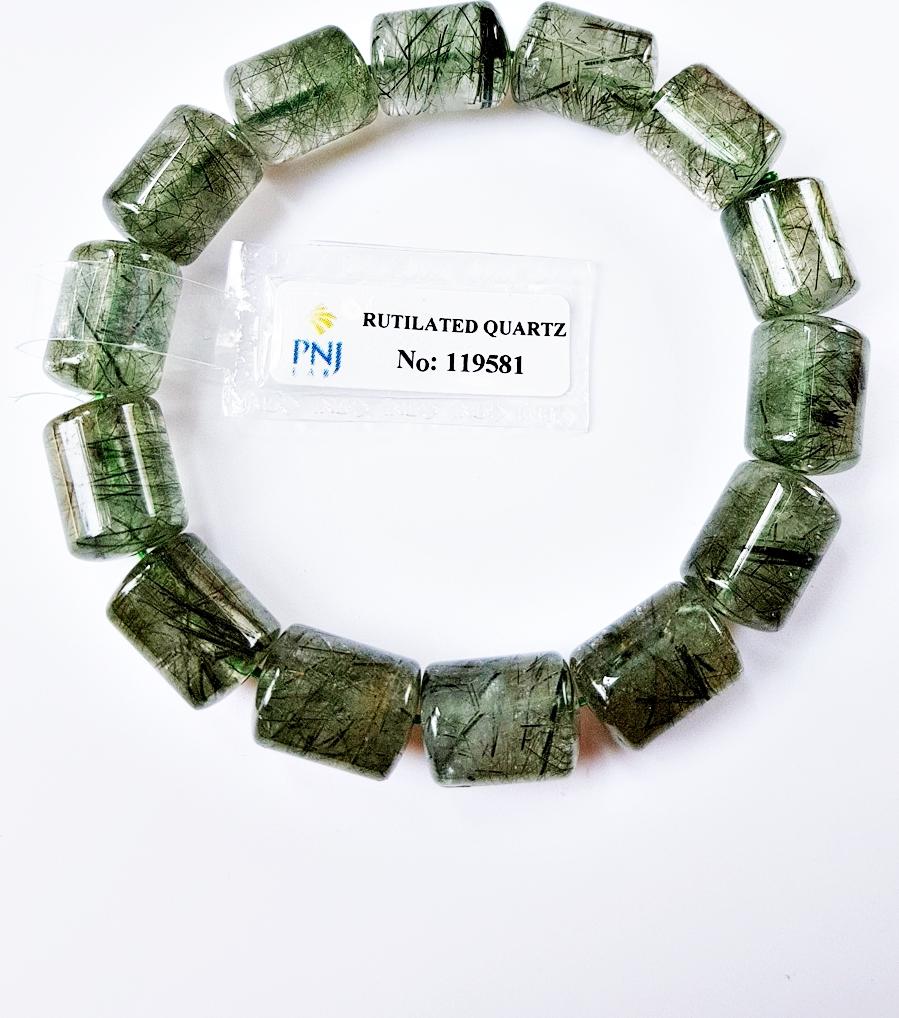 Vòng Tay Lu Thống Thạch Anh Tóc Xanh Green Rutilated Quartz Tự Nhiên 14mm