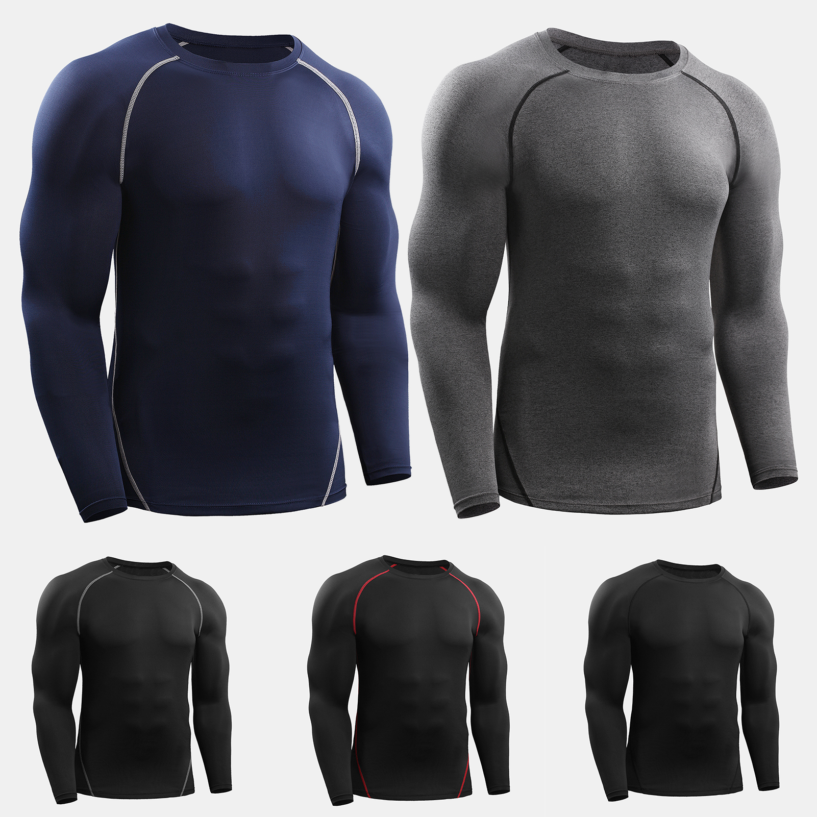 Áo sơ mi nén dài tay thể thao nam cổ chữ O Áo sơ mi tập thể dục đàn hồi, nhanh khô