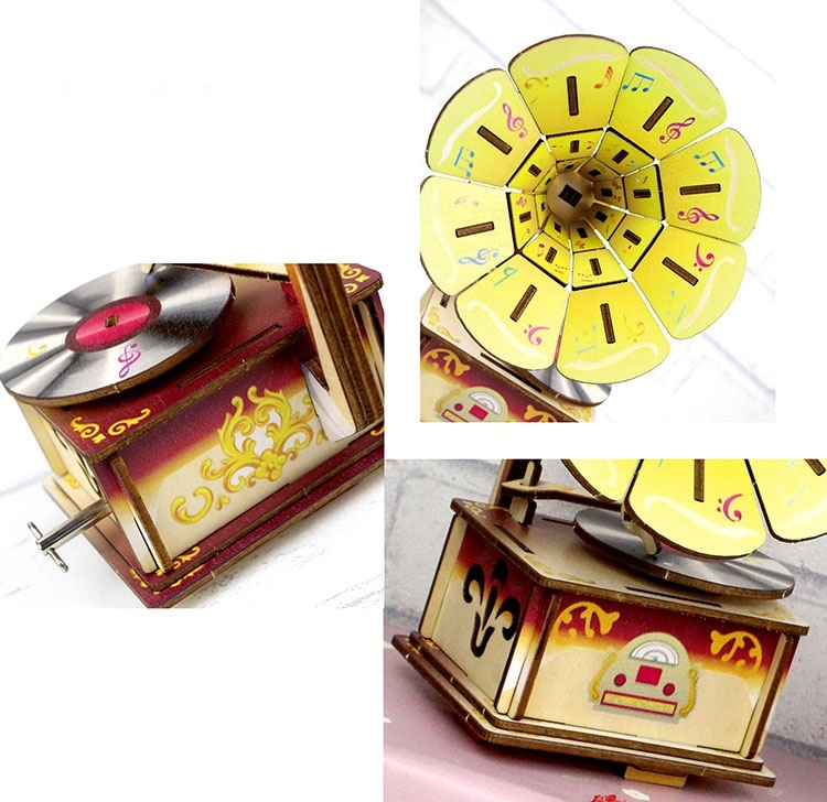 Đồ chơi lắp ráp gỗ 3D Mô hình Hộp nhạc Music box Hình Máy Hát AM6101