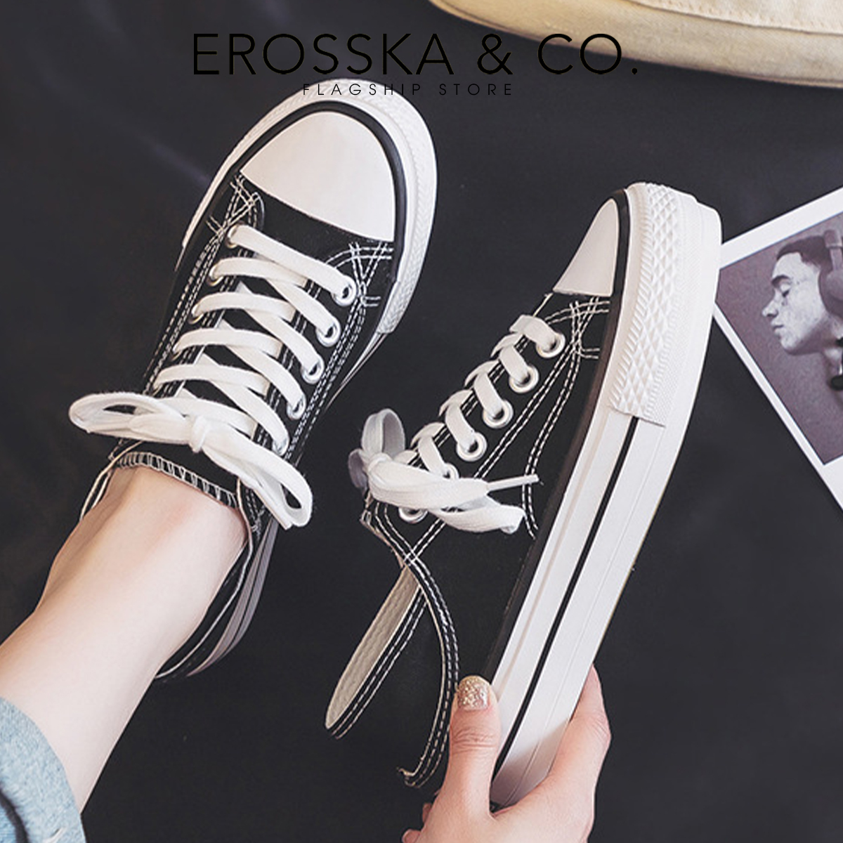 Erosska - Giày sneaker đế dày đi học phong cách basic thoải mái - GS013