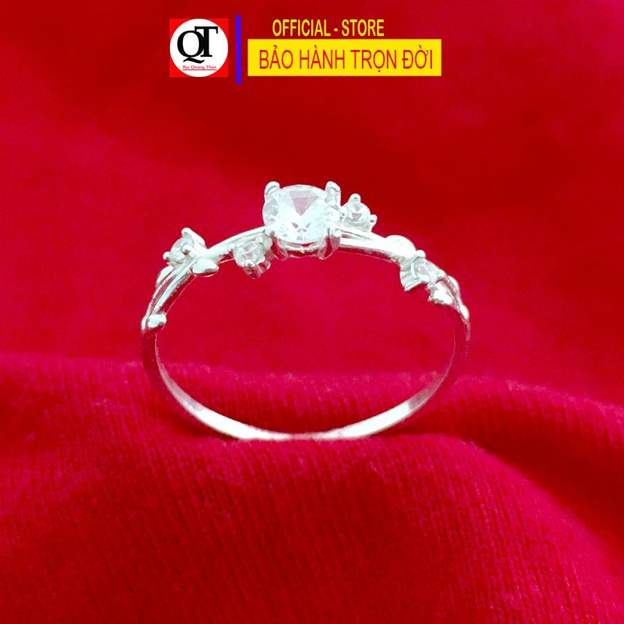 Nhẫn nữ bạc cá tính bản nhỏ ổ cao gắn đá kim cương nhân tạo 6ly phong cách styl trang sức Bạc Quang Thản – QTNU68