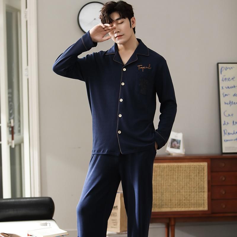 2248 - Bộ Pijama nam dài tay cao cấp, màu xanh than nam tính, chất vải cotton mềm mịn, thoáng, size L-3XL