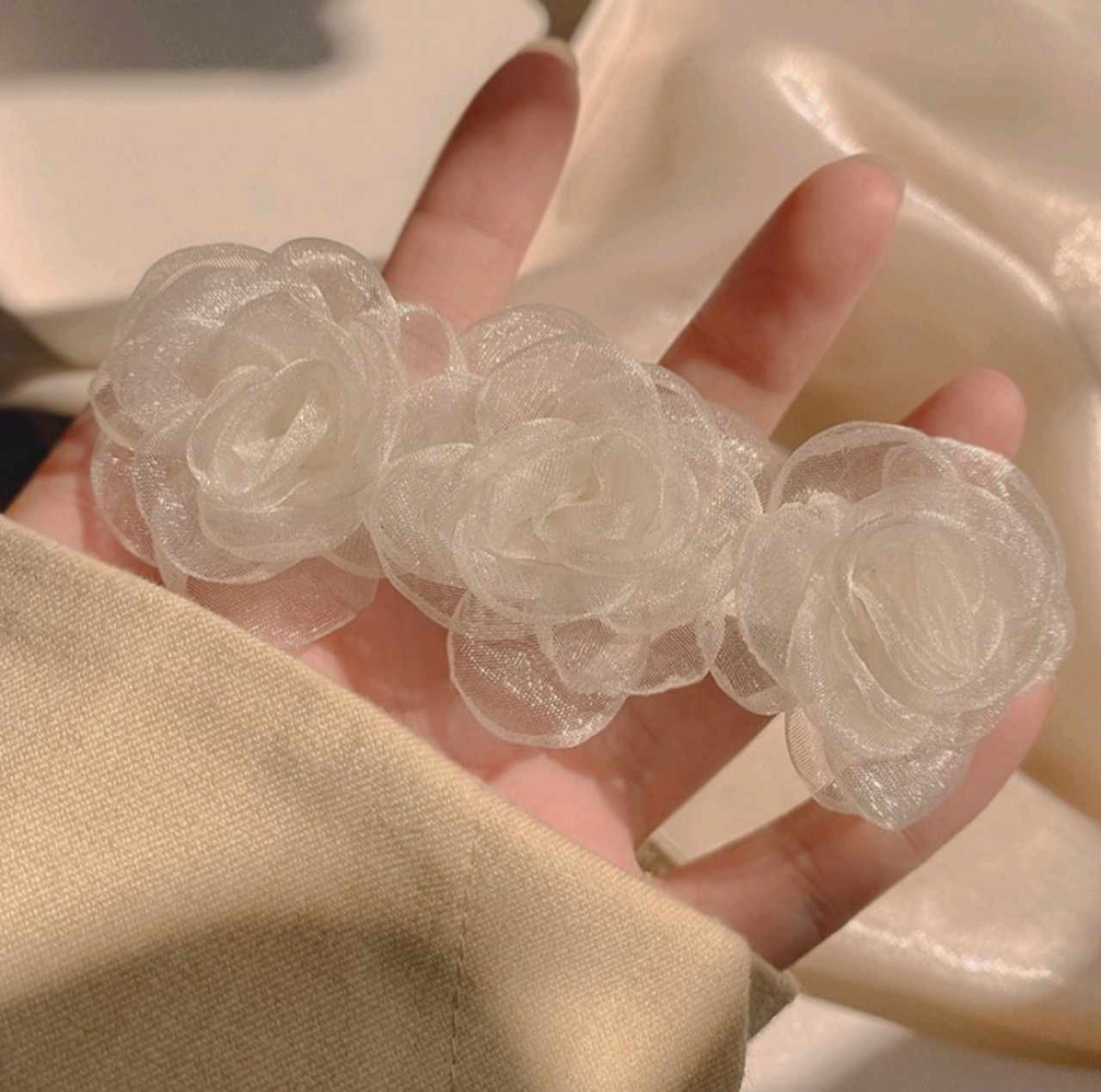 Kẹp Tóc Hình Hoa Phối Lưới Kiểu Hàn Quốc Xinh Xắn