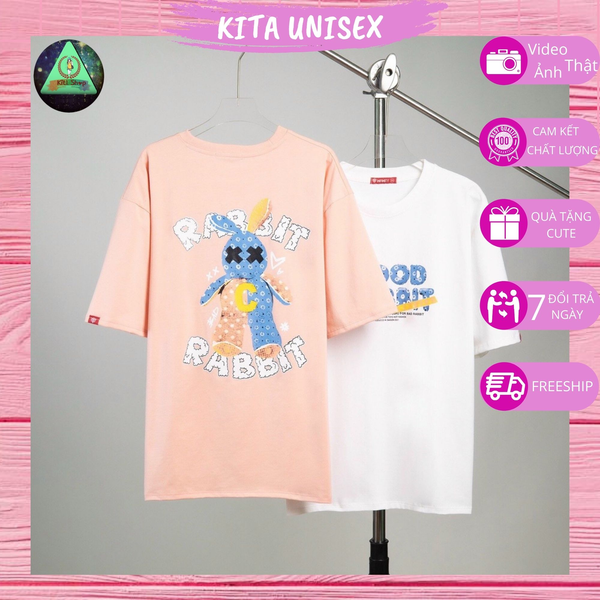 Áo Phông Nam Nữ Form Rộng Tay Lỡ Vải Chất Cotton Mịn Mát Kita Unisex - Mẫu GOOD RABBIT
