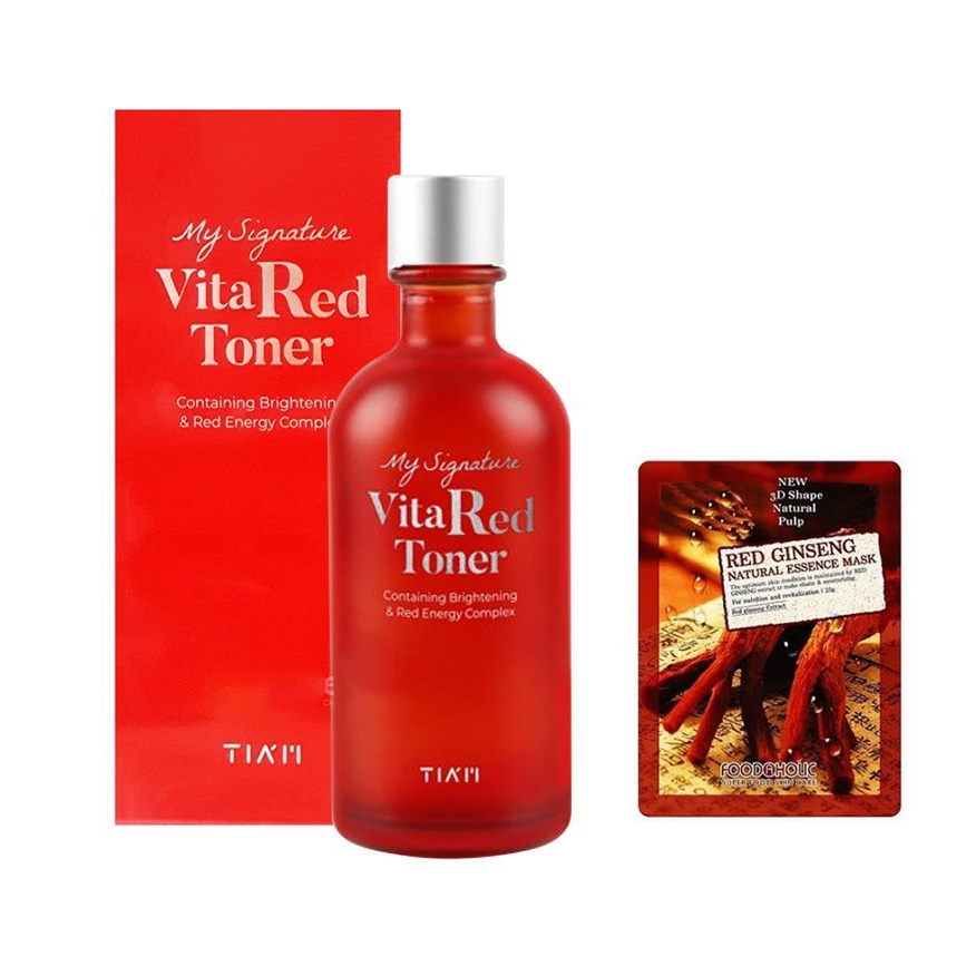 Nước Hoa Hồng Dưỡng Trắng, Se Khít Lỗ Chân Lông Tiam My Signature Vita Red Toner 130ml + Mặt nạ 3D Foodaholic