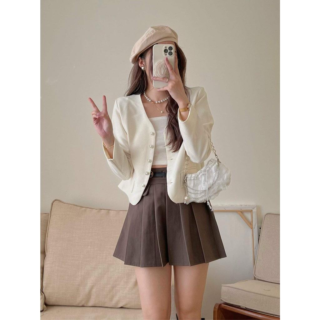 ÁO DẠ 2 LỚP CỔ V DÁNG CROPTOP CÚC NGỌC