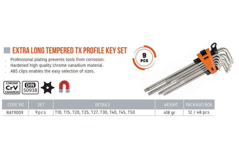 Bộ lục giác đầu sao torx lỗ giữa dài 9 chi tiết Retta - RAT9009 Thổ Nhĩ Kỳ