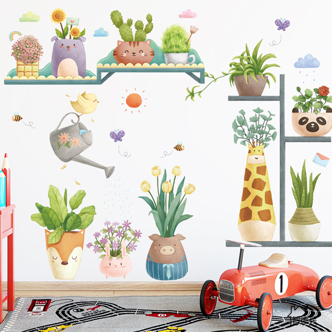 - Decal dán tường trang trí lớp mầm non- Kệ cây hươu cao cổ