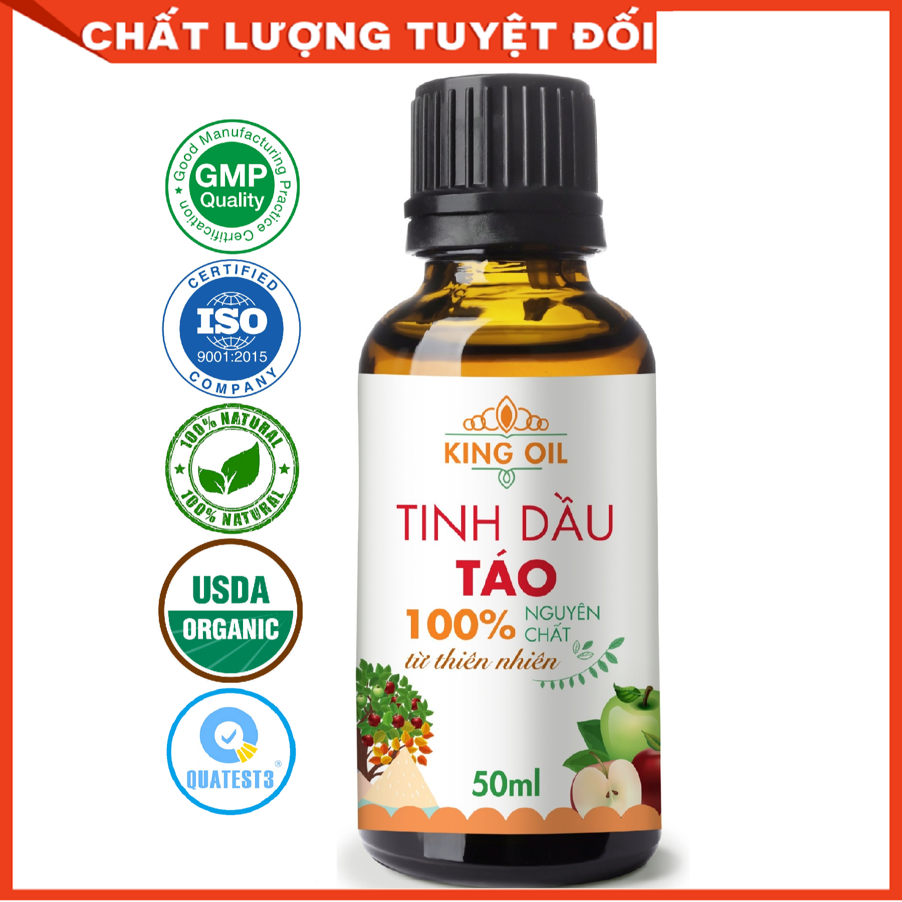 Tinh dầu Táo 50ml nguyên chất từ thiên nhiên, xông phòng, khử mùi, đuổi muỗi, thơm phòng - KingOil