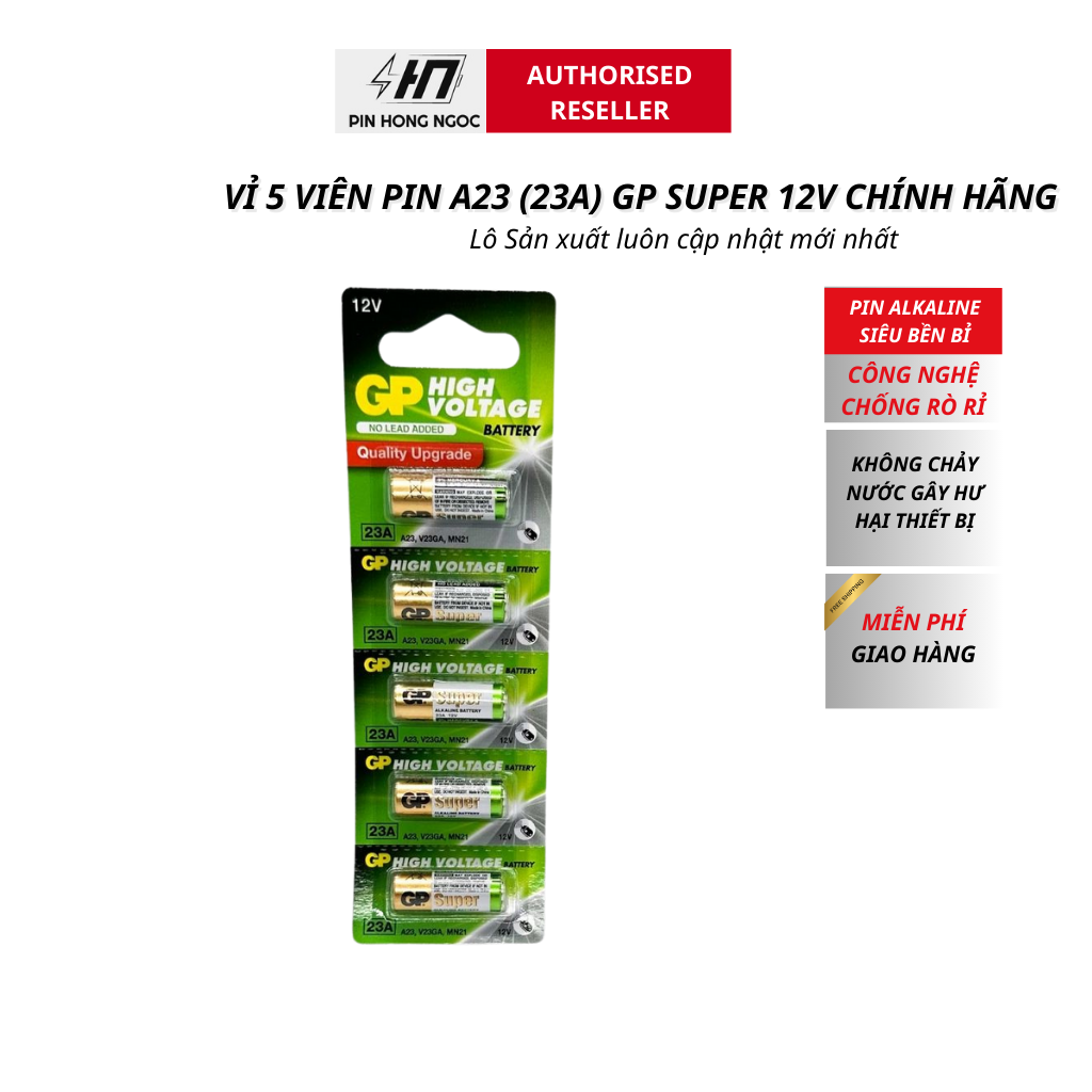 Vỉ 5 Viên pin A23 Hiệu điện thế 12V dùng cho remote cửa cuốn , chuông cửa , remote ô tô ... Hàng chính hãng