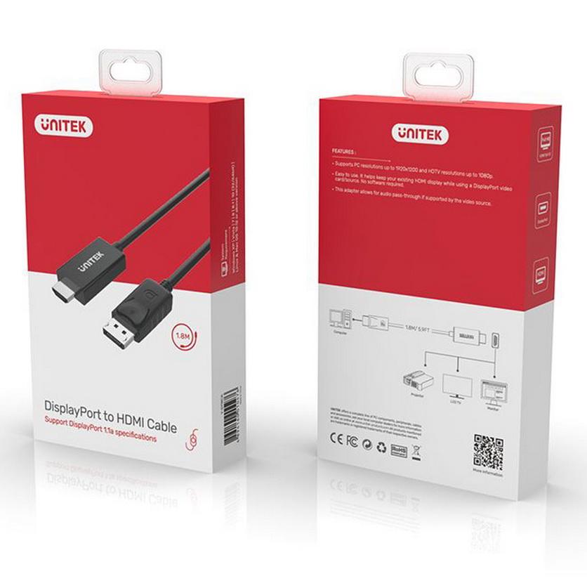 Cáp Displayport -&gt; HDMI Unitek (Y 5118CA) - HÀNG CHÍNH HÃNG