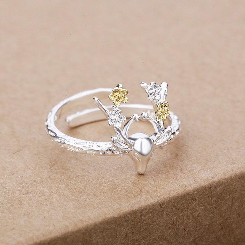XiaoboACC 925 Silver Korean Fashion Sika Deer Open Adjustable Tail Ring 18mm