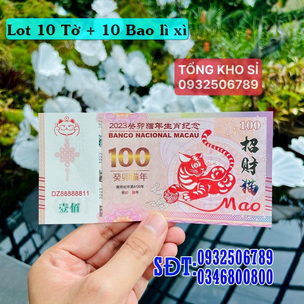 Combo 10 Tờ Tiền Hình Con Mèo 100 Macao Lưu Niệm, tặng kèm bao lì xì 2023, Lì Xì Tết - NELI