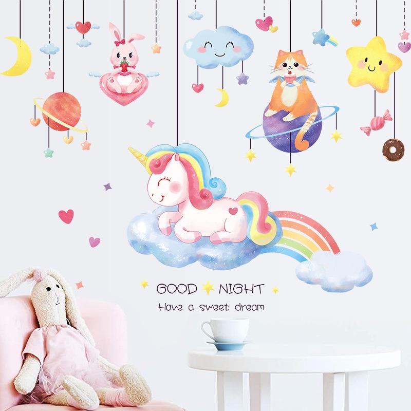 Decal dán tường trang trí phòng bé gái Mẫu kỳ lân số 4 GOOD NIGHT - AmyShop