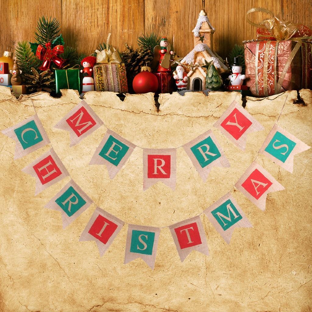 Merry Christmas Burlap Bunting Banner Garland Sign For Christmas