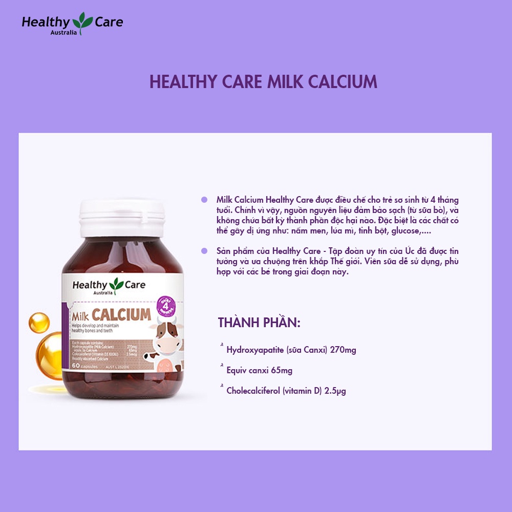 Viên sữa Healthy Care Milk Calcium bổ sung canxi cho bé